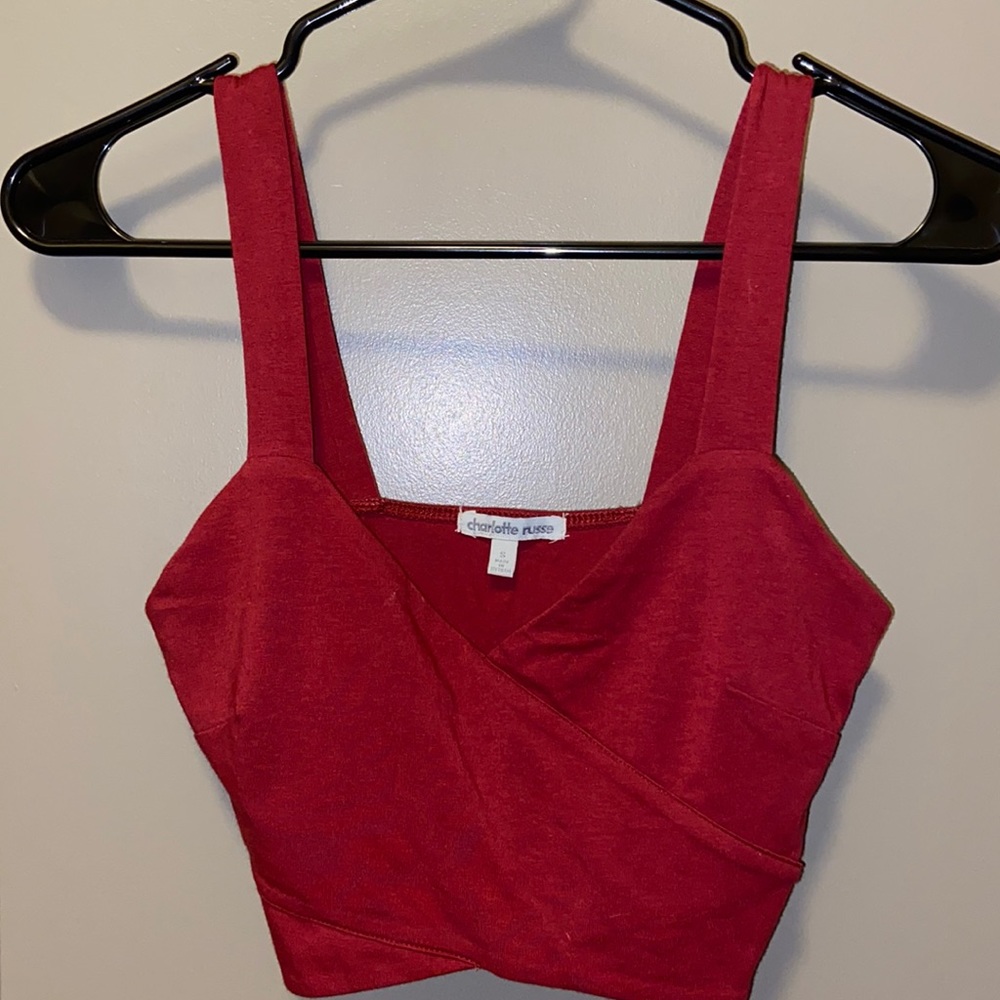 Dark red crop top.